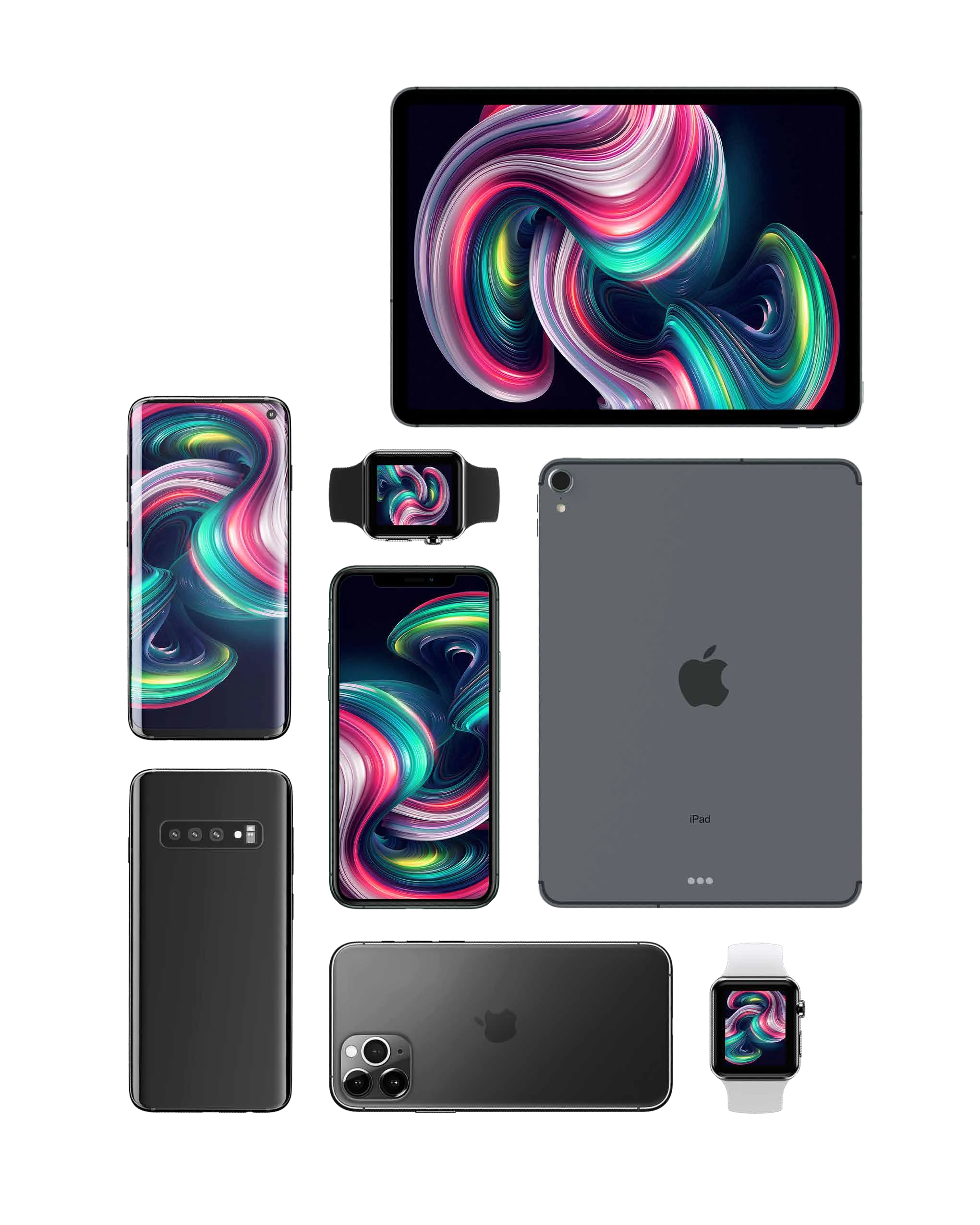Armour Privacy screen protector applied to phone, tablet, and smartwatch